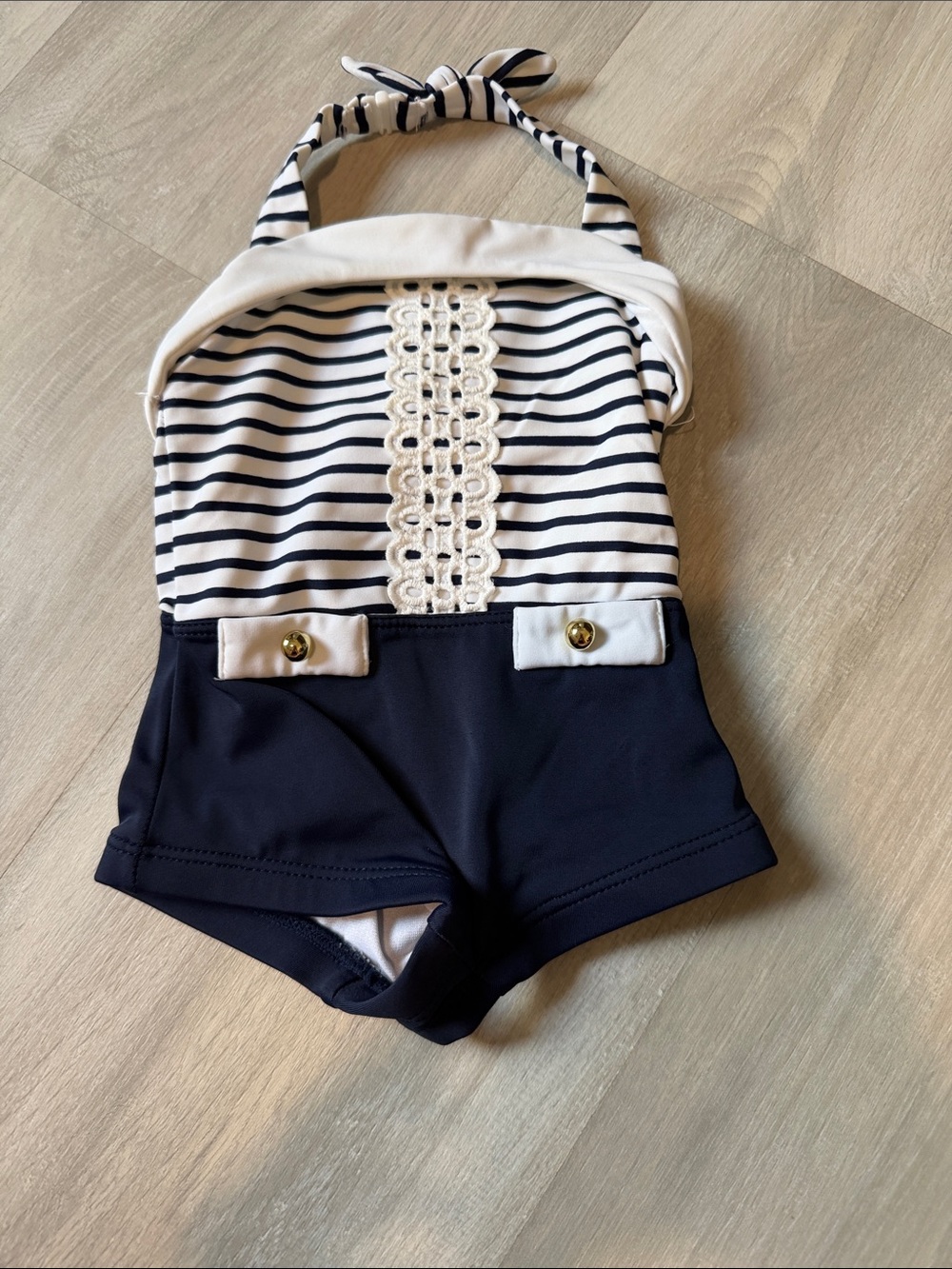 Janie and Jack Navy & White Striped Halter Infant One-Piece 3-6 months